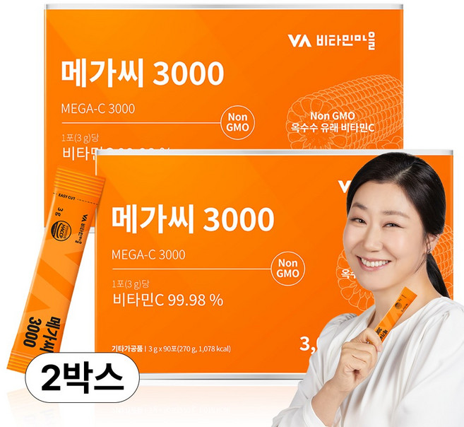 비타민마을 메가씨 3000 비타민C 분말 스틱, 270g, 2개
