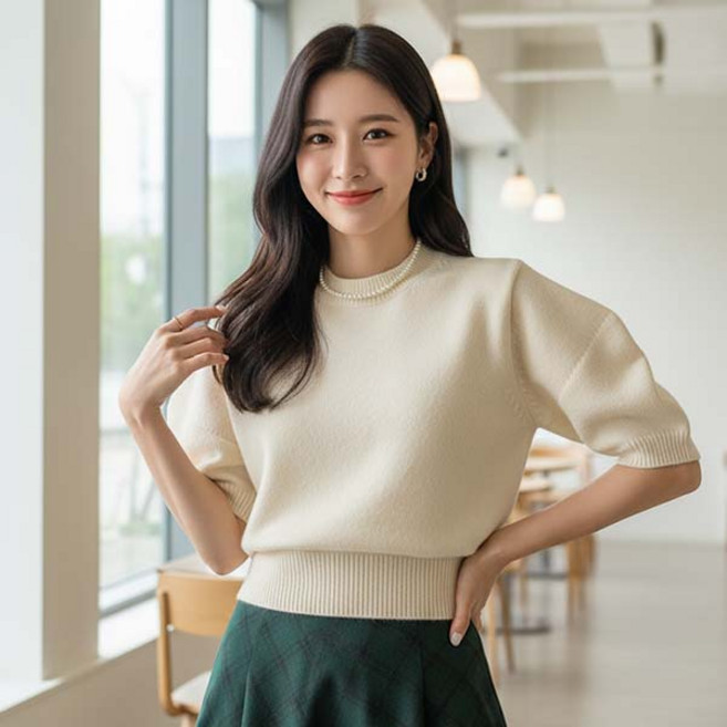 어반룩북 아이리스 퍼프 소매 라운드넥 풀오버 니트 탑