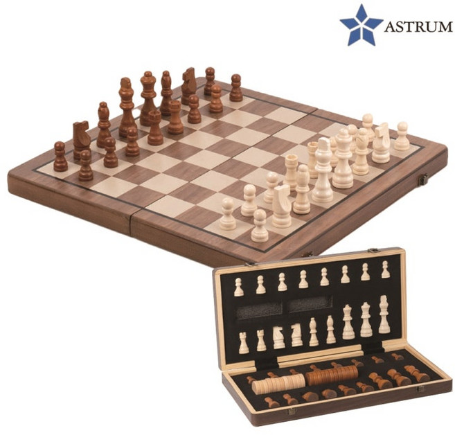 아스트럼 선물용 가족 원목 접이식 자석 고급 체스 보드 세트, 브라운, 1세트