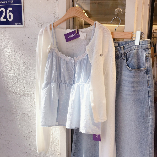 플라워 잔체크 뷔스티에 나시