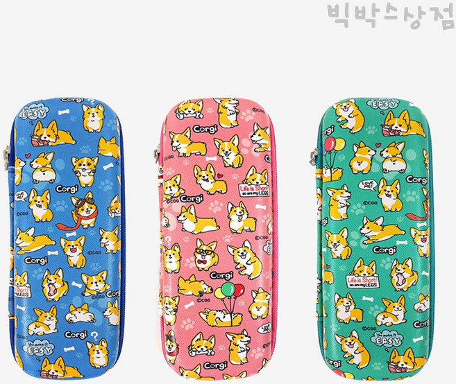 댕댕이 EVA 펜슬케이스 1p 필통 캐릭터 웰시코기 펜파우치 단체선물 필기구 학용품 펜홀더, 블루