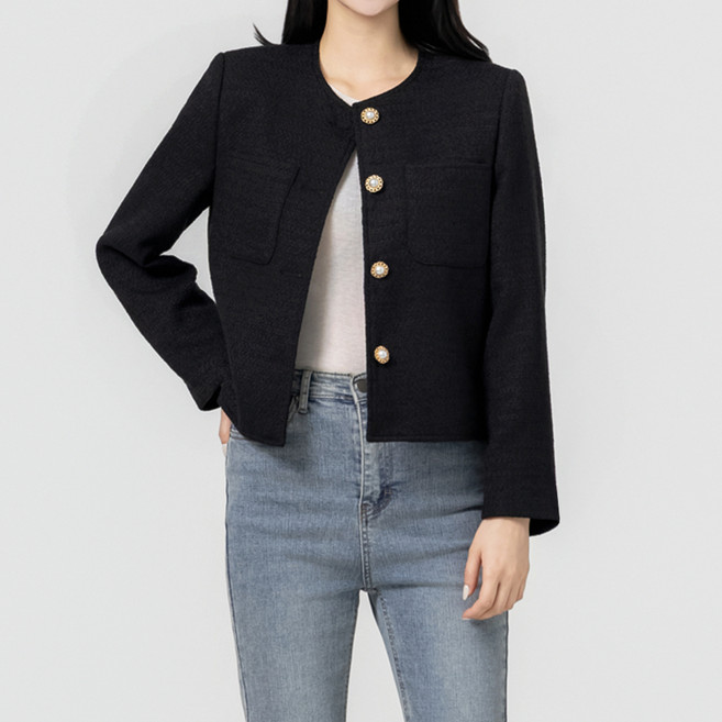 디아웃핏 여성 트위드 자켓 라운드넥 하객룩 오피스룩 데일리 아우터