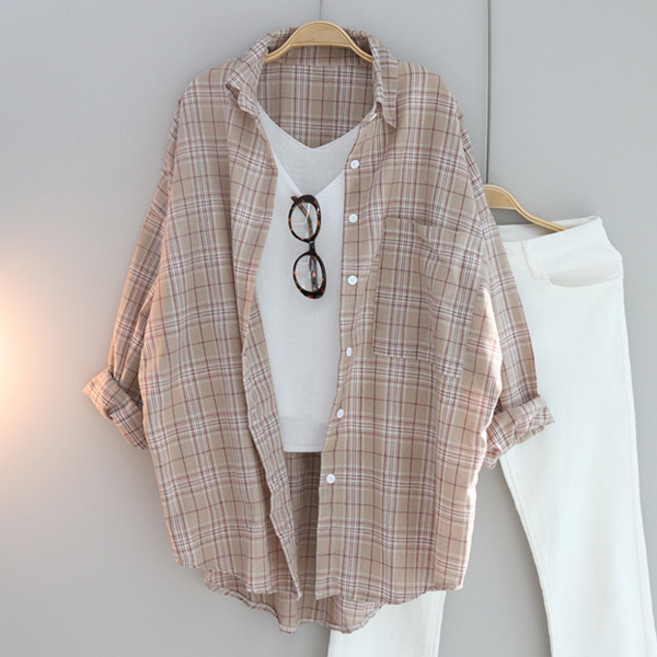 달콩 솔리드체크오버핏셔츠 빅사이즈 롱셔츠 루즈핏