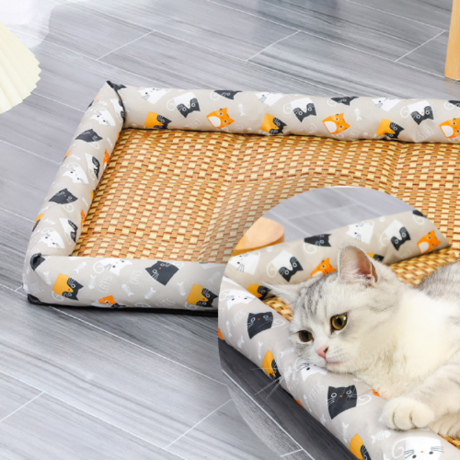 냥멍스쿨 시원하다 강아지 쿨방석 라탄, 1개