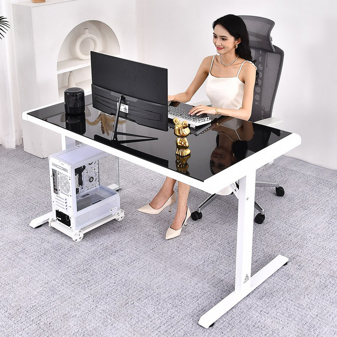 아우스 TG / TGW 강화유리 컴퓨터책상 게이밍책상 컴퓨터테이블 학생책상 서재책상 사무용책상 1인용 2인용, 화이트+블랙