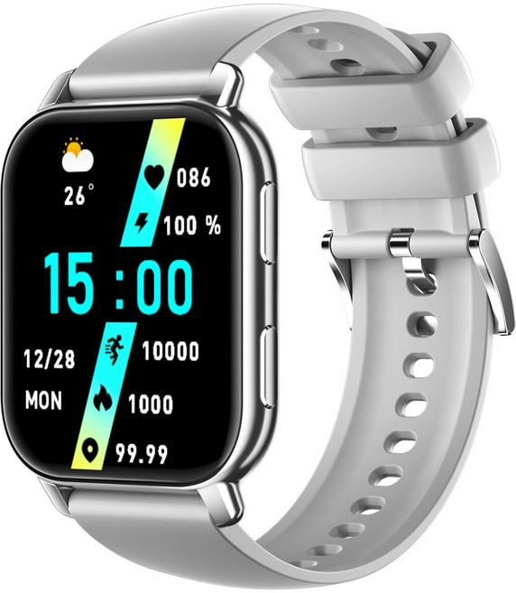 WAPIK 블루투스 통화/메시지 알림 스마트워치 P5S 운동측정 1.85인치, 실버, 4.7cm, GPS + 블루투스