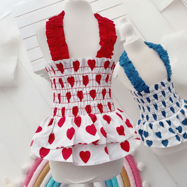 하트뿅뿅 크롭 원피스 봄여름 펫웨어 YD 뉴타임즈 M870H078, 레드, 1개