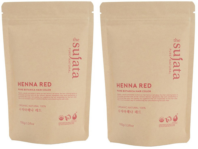 USDA 유기농 수자타 천연100% 헤나 가루 염색약, 레드, 2개