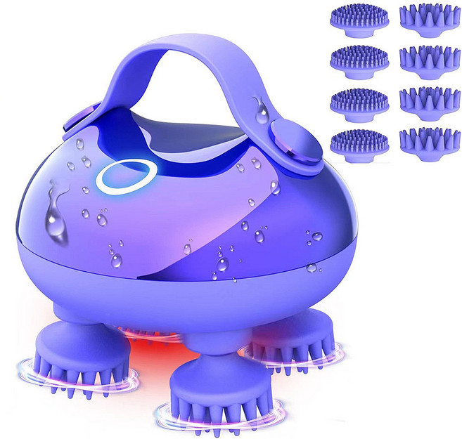 다팜MALL 전동 두피마사지기 샴푸 관리기 지압 두피 헤어 안마기 방수 IPX7 페이셜 딥 클렌징, 퍼플