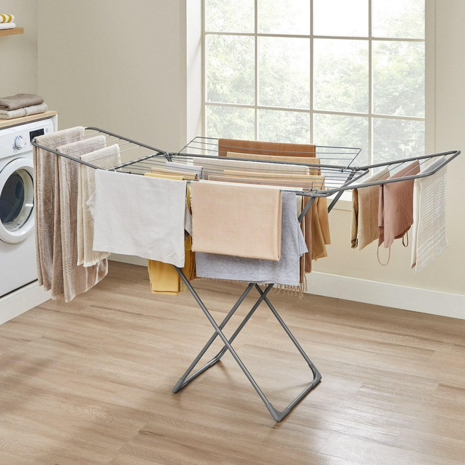 SONGMICS 튼튼한 이동식 실내외 겸용 다기능 스틸 접이식 빨래건조대, 그레이
