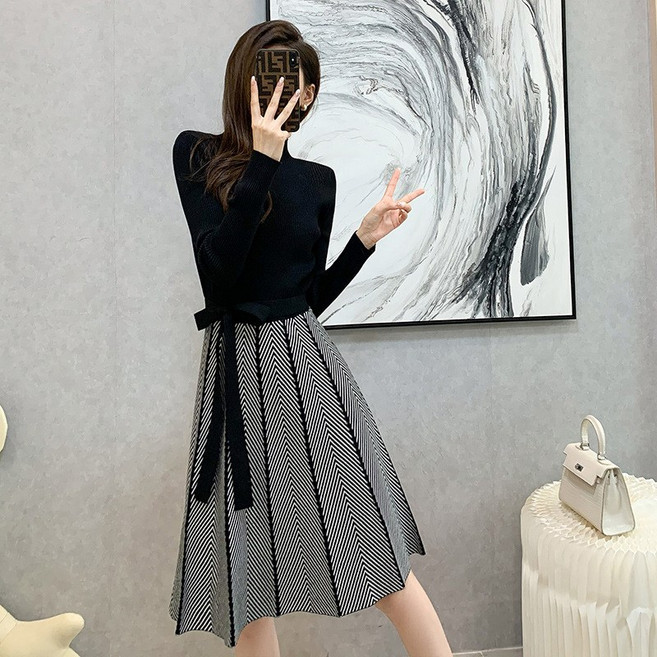 가을 겨울 여성 긴팔 데일리룩 롱 니트 원피스 도톰 보온 스웨터 원피스