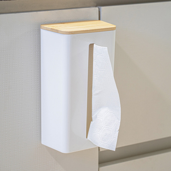 바이챈스 접착식 뽑아쓰는 키친타올 케이스, 우드 + 화이트, 1개