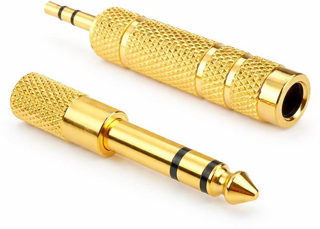 티놀지 스테레오 젠더 3.5파이 to 6.3파이 6.3 to 3.5 스피커 앰프 마이크 헤드폰 변환젠더 2종세트, 1세트, 골드, T-STG-G2SET