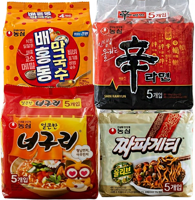 배홍동 막국수 4입+신라면 5입+너구리 5입+짜파게티 5입 (총 19봉), 19개