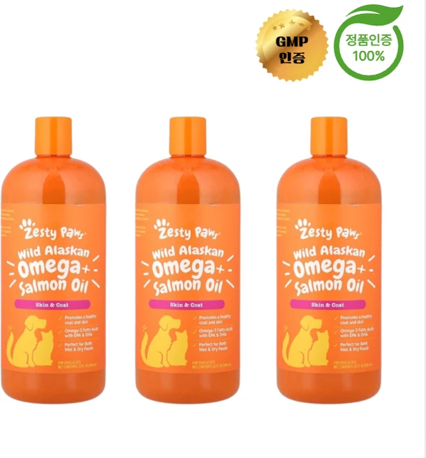 2+1 제스티 포우즈 야생 알래스카 오메가 + 연어 오일 강아지 및 고양이용 946ml, 3개 - 쿠팡