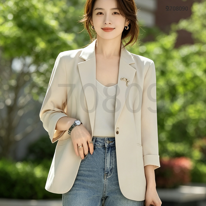 708090 여름 얇은 정장 코트 여성 날씬해 보이 는 9부 자켓