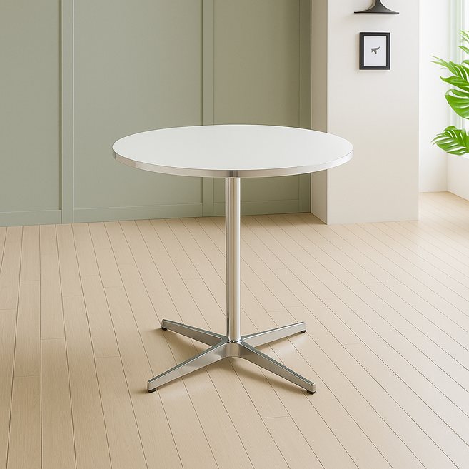 셀파랑 원형 테이블 친환경 E0 인테리어 카페용 식탁 600 700 800 1000, 화이트실버, 3인용