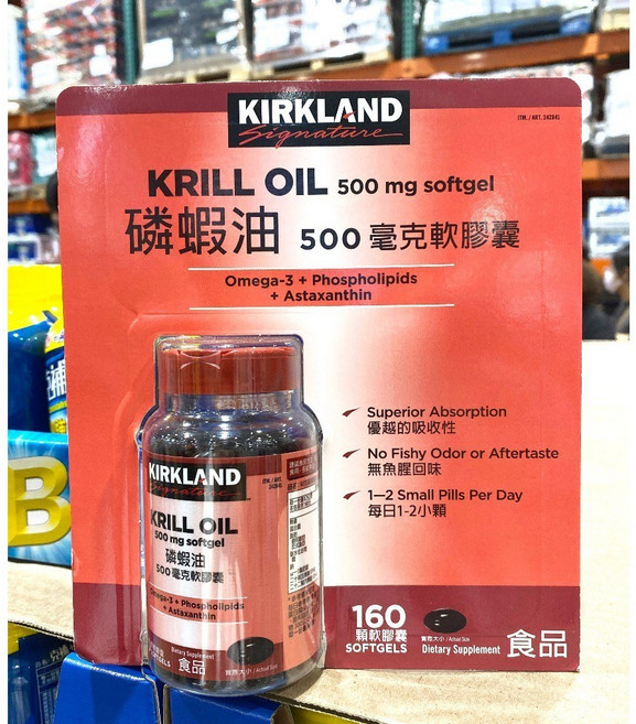 Kirkland Signature 科克蘭 磷蝦油 500毫克軟膠囊 160粒, 1個, 超商取貨