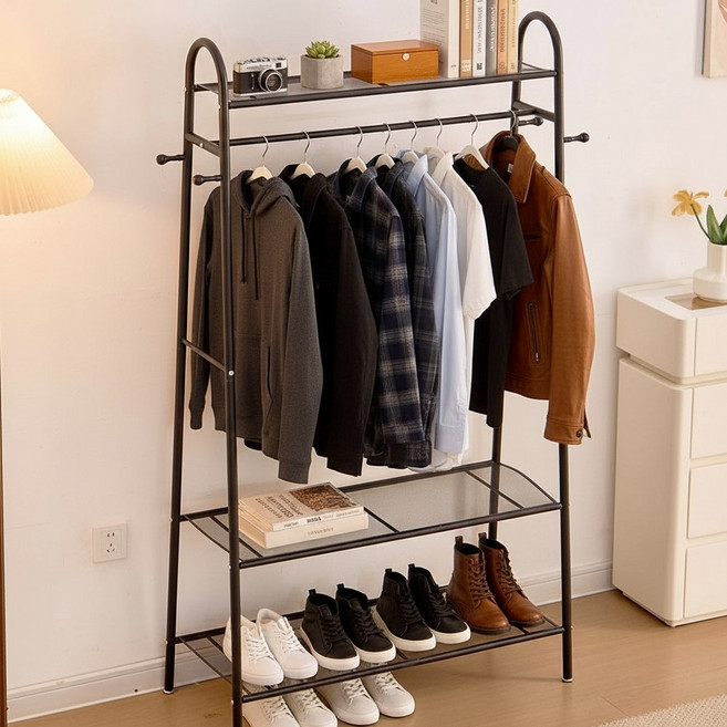 소프트엣지 튼튼한 철제 선반행거, 블랙