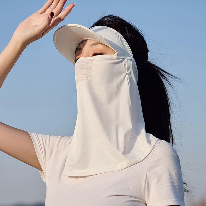 목 얼굴 햇빛가리개 자외선차단 모자 라이딩 이마, 여자 챙 모자 화이트, 1개