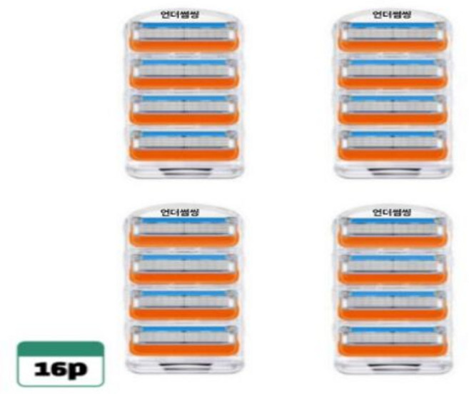 언더썸씽 질레트 퓨전파워 매뉴얼 호환 5중 프로 면도날, 16개, 오렌지, 호환면도날