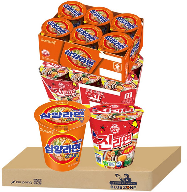 블루존 진라면 매운맛 소컵라면 65g (6입) + 삼양라면 소컵라면 65g (6입)