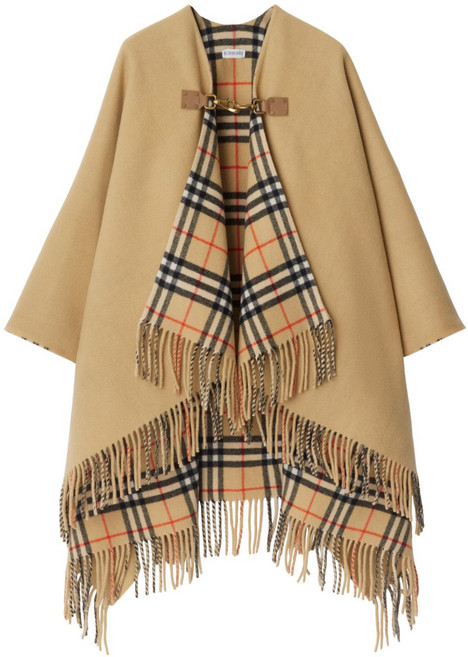 버버리 체크 패턴 울 케이프