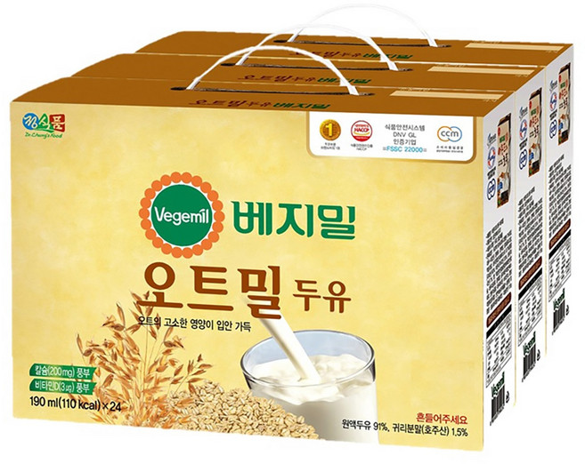 베지밀 오트밀 두유 190ml x 24 x 3 칼슘두유, 24개