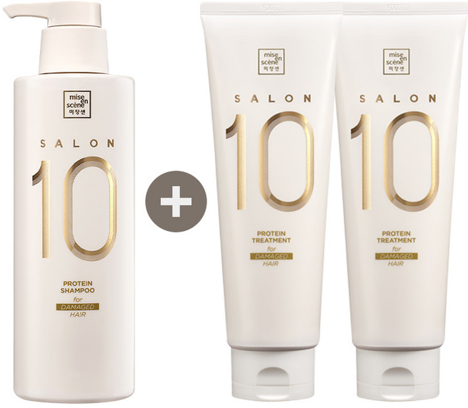 미쟝센 살롱10 단백질 손상모발용 샴푸 500ml x1개+트리트먼트 250ml x2개, 1세트