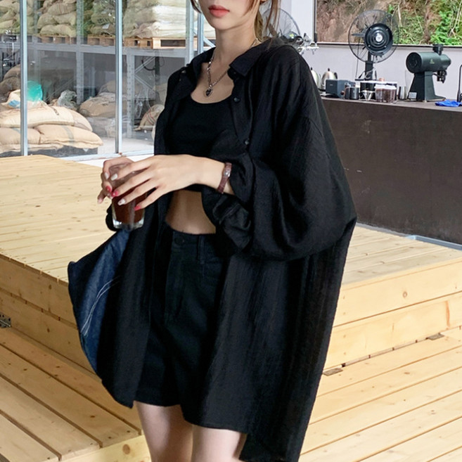 [제이무드] 시스루 셔츠 여성 루즈핏 박시 빅사이즈 블라우스