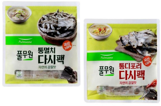 풀무원 통멸치다시팩 180g + 통디포리다시팩 180g 육수팩 국물내기, 1세트