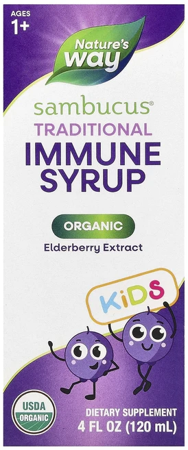 Nature's Way 어린이용 Sambucus® 유기농 전통 면역력 강화 시럽 1세 이상 25mg 120ml(4fl oz), NaturesWay어린이용Sambucus유기농전통면역력, 1개, 120ml - 쿠팡