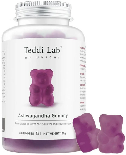 Unichi 澳洲 Teddi Lab 南非醉茄 小熊軟糖 幫助調節皮質醇與緩解壓力, 180g, 1個