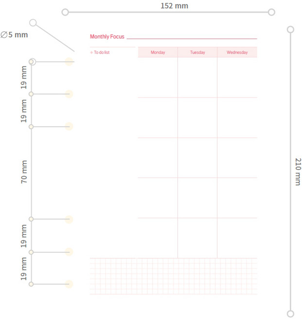 드림널스 A5 6공 다이어리 먼슬리(분리형) 48page 1년 분 속지 리필, 1개