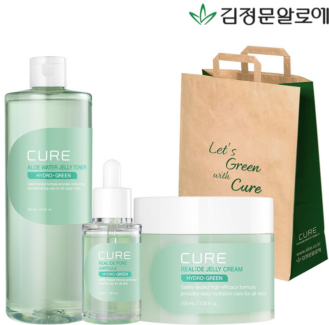 [김정문알로에] 큐어 수분젤리 3종 세트 (젤리토너+포어앰플+젤리크림)(쇼핑백증정), 1개