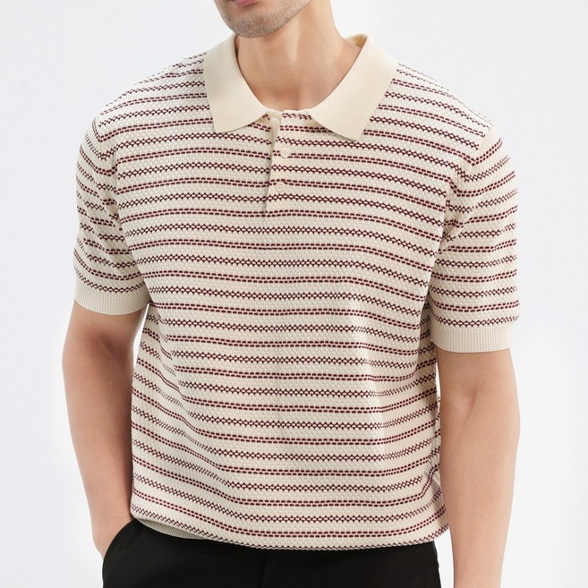 글리멜로 남자 여름 스트라이프 니트 카라 반팔 티셔츠