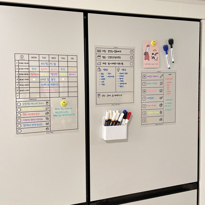 냉장고 투명 메모시트 시간표 계획표 플래너 메모보드 칭찬스티커판 투두 체크리스트, 화이트(투명배경+화이트라인), 5.Weekly Schedule
