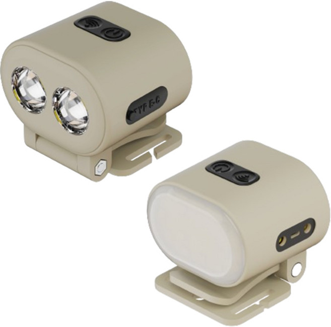 해피바이 다용도 USB충전식 낚시 캠핑용 센서 듀얼 LED 헤드랜턴, 베이지, 1개