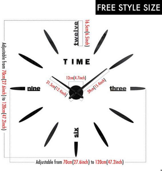 티에이치 야광 벽시계 대형 시계 Horloge 3D DIY 아크릴 거울 스티커 쿼츠 듀바 Saat Klock 모던 음소거 신, 02 47 inch, 01 China Mainland, 07 Wall Clock 8