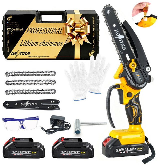 우스틴스 16cm 무선 전기톱 충전식 전동 가지치기톱 미니 소형 충전 체인톱 가정용, 1세트