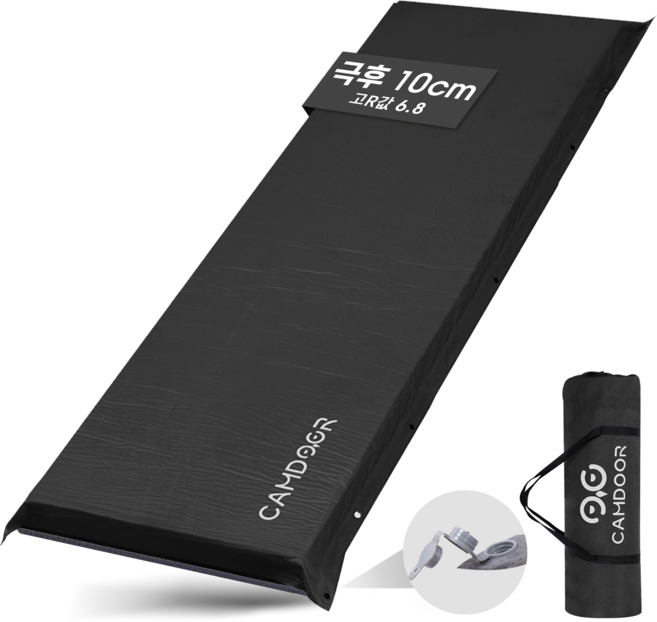 Camdoor 자충매트 방수 두꺼운 에어매트 연결 가능 캠핑 매트 10cm, 블랙