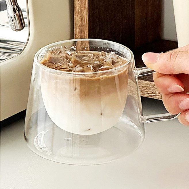 57도씨 홈카페 더블월 이중유리 커피잔, 투명, 1개, 더블월 커피잔