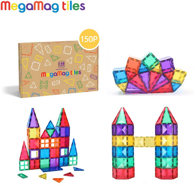 메가맥타일즈 레인보우컬렉션 150p 자석블럭 교구 장난감 블록, 레인보우컬렉션150피스, 1개
