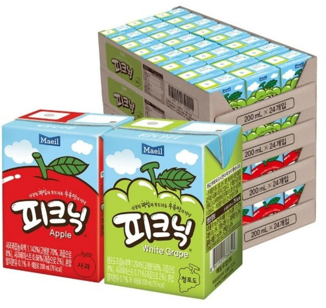 매일 피크닉 사과 200ml 24팩 + 청포도 200ml 24팩 1세트, 48개
