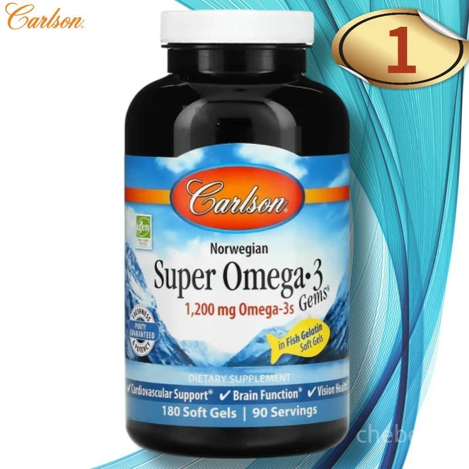 칼슨 랩스 노르웨이 슈퍼 오메가-3 젬 1200mg 180 소프트젤 (피쉬 젤라틴), 1개, 180정 - 쿠팡