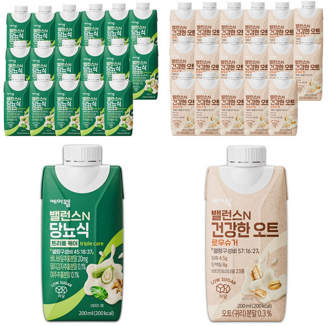 케어웰 밸런스N 당뇨식 트리플 케어 200ml 18p + 건강한 오트 로우슈거 200ml 18p, 1세트