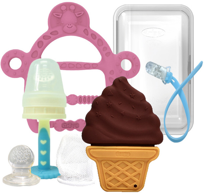 앙쥬 아이스크림 치발기+기린팔찌 치발기+치발기형과즙망+클립+케이스, 1개