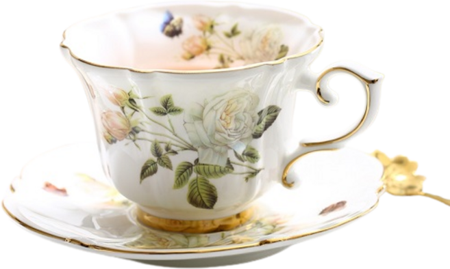 북유럽 본차이나 커피잔 세트 집들이선물 생일 선물, 장미, 일반포장, 1세트