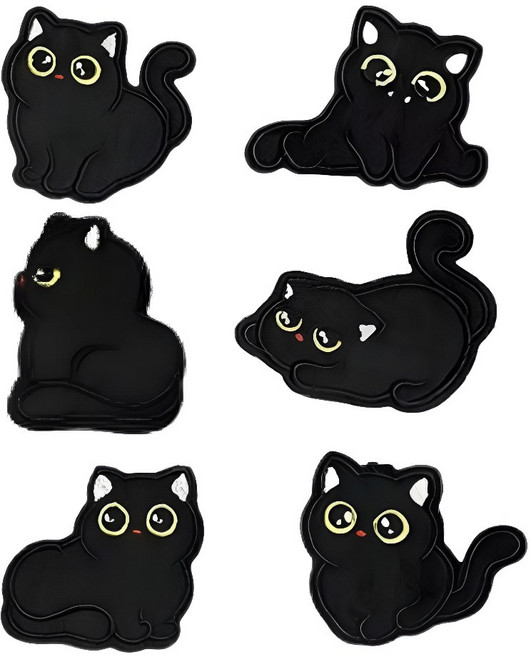 비브랜드 열접착식 스티커 블랙 고양이 와펜 6종, 1개