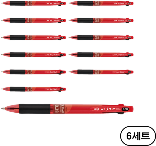 자바펜 제트3볼 3색 볼펜 0.38mm, 빨강(Red), 72개